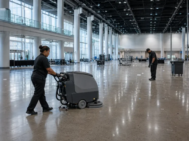 Large South Loop convention hall floor cleanup after an event